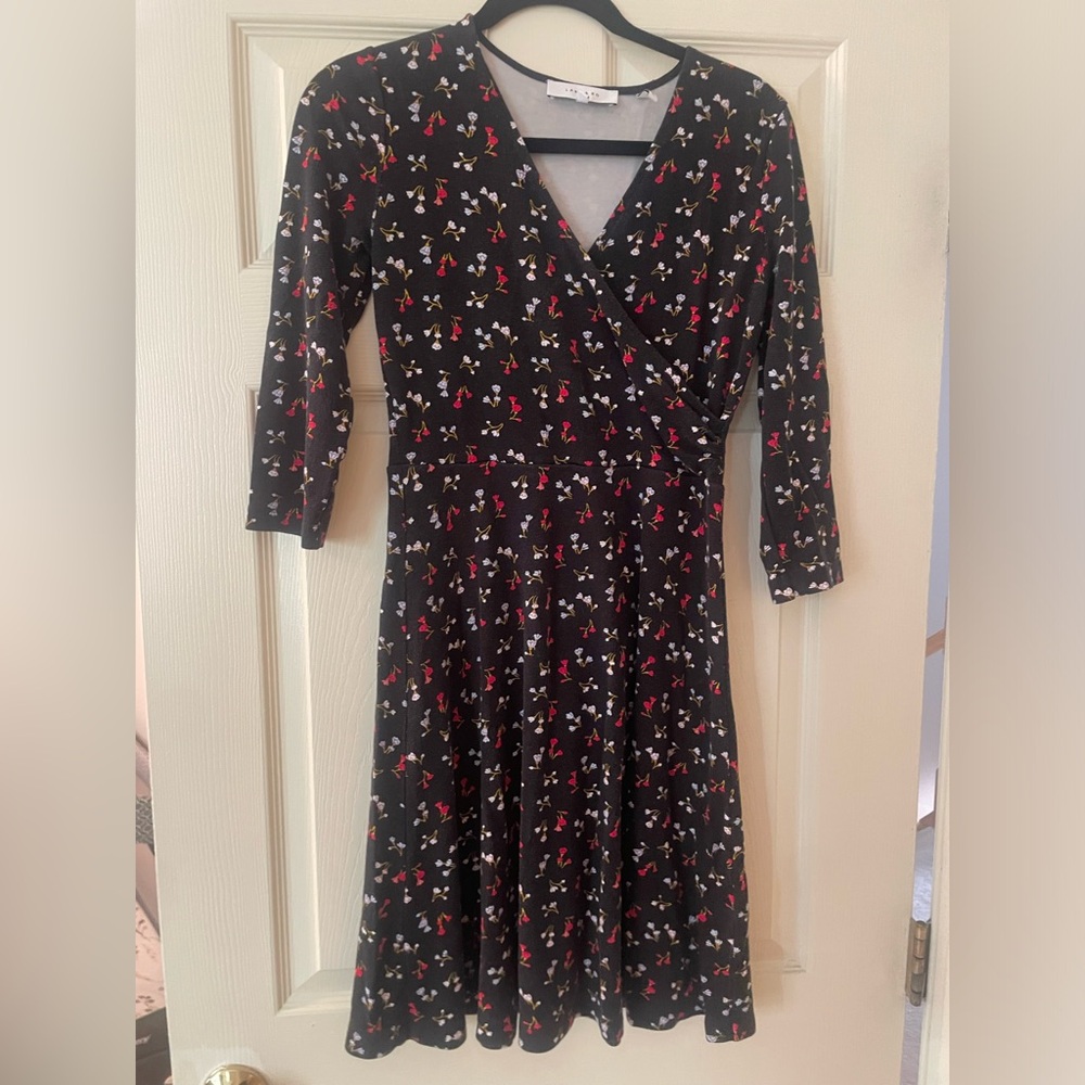 Black floral wrap dress